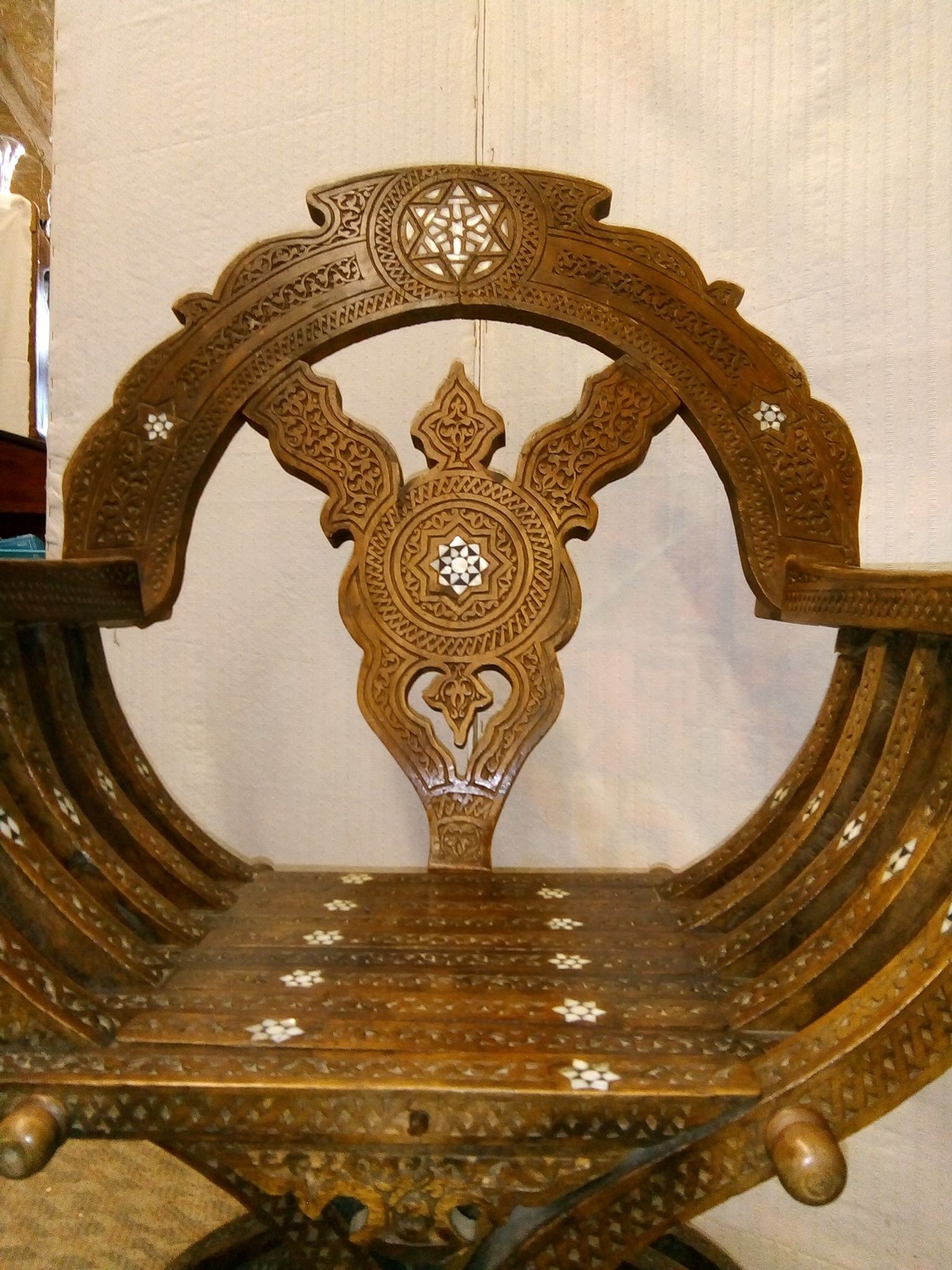 Old Syrian ethic armchair wood and mother-of-pearl