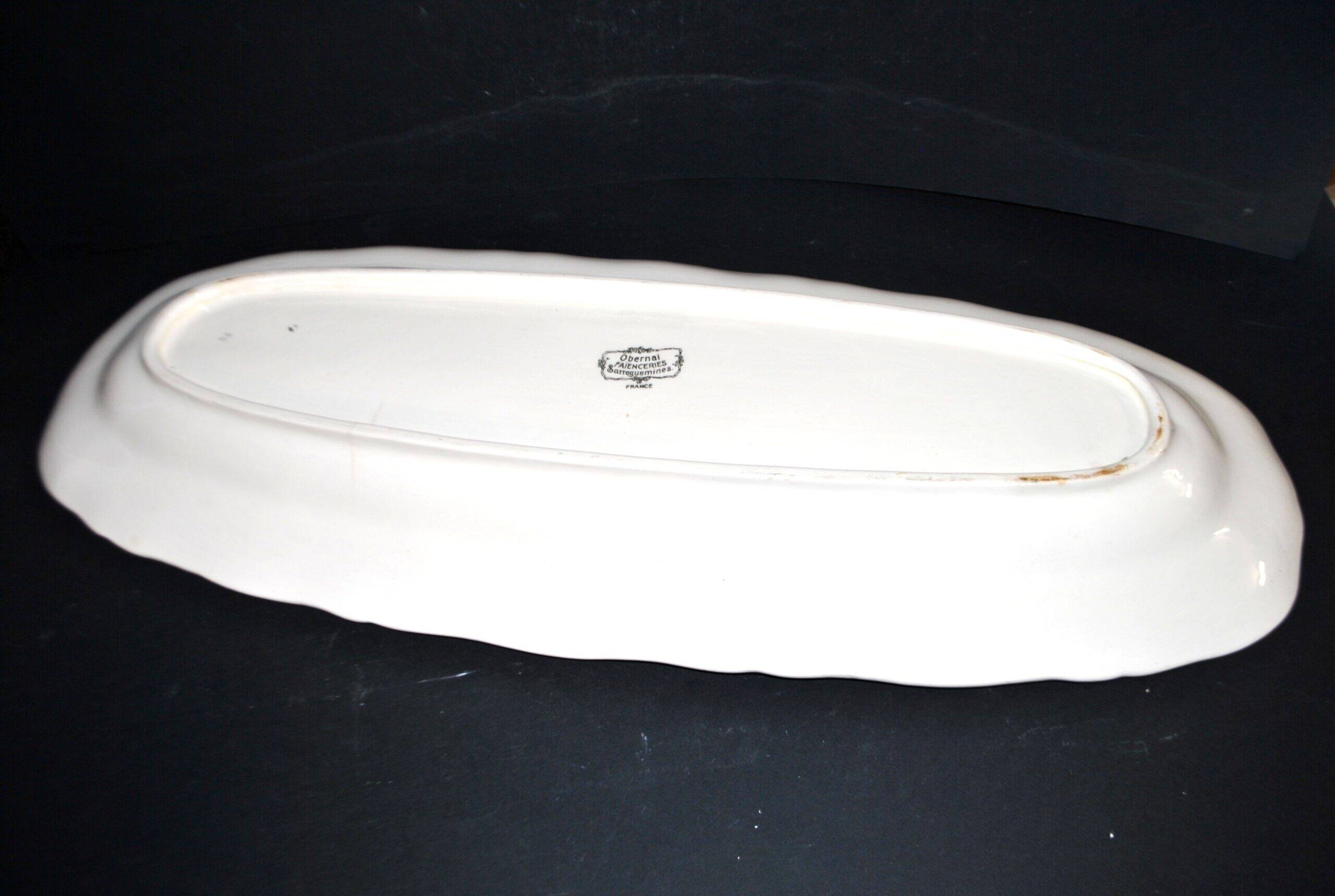 Sarreguemines large oval dish Obernai the snowball fight H. Loux
