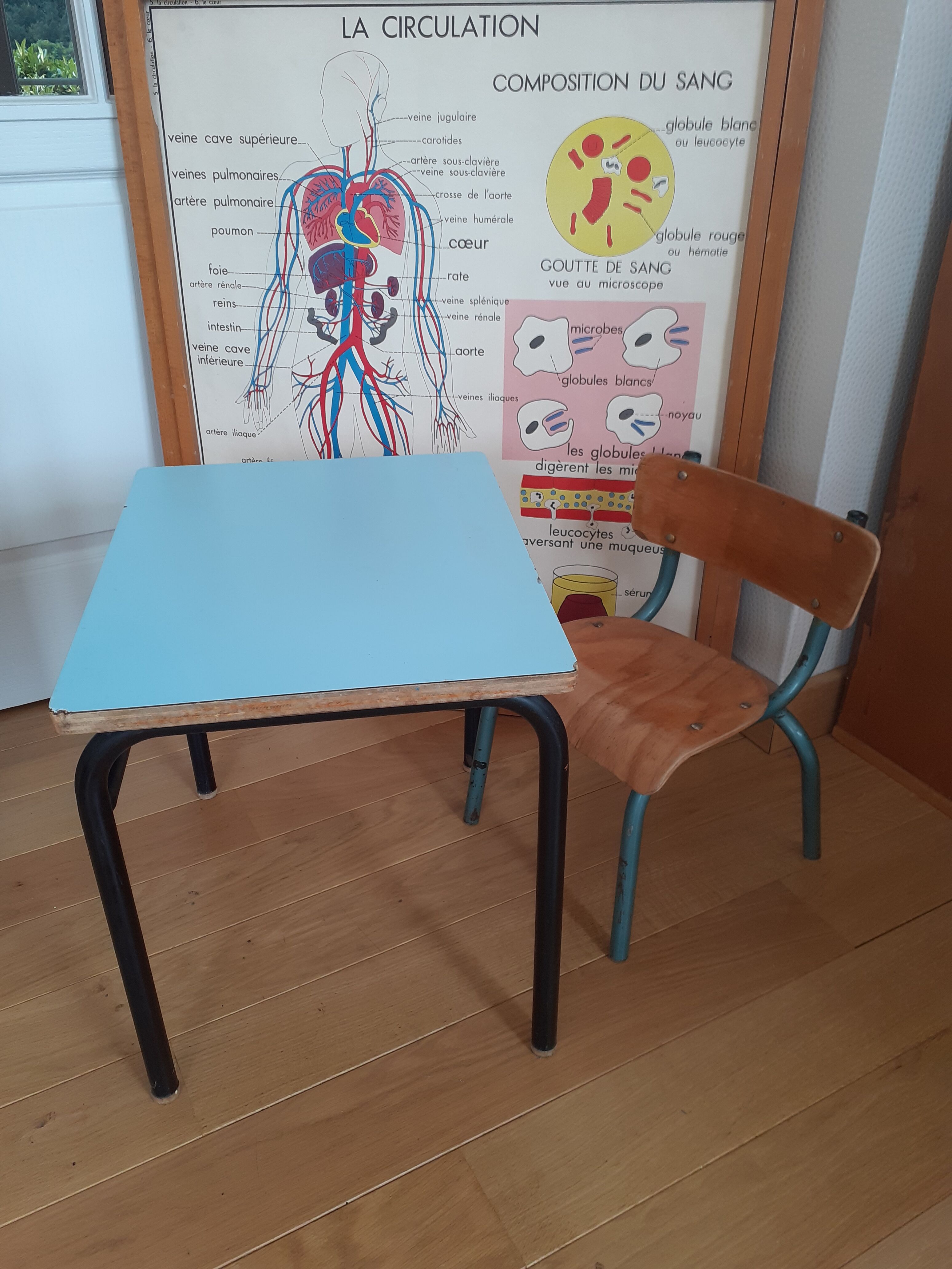 Vintage school table and its small chair