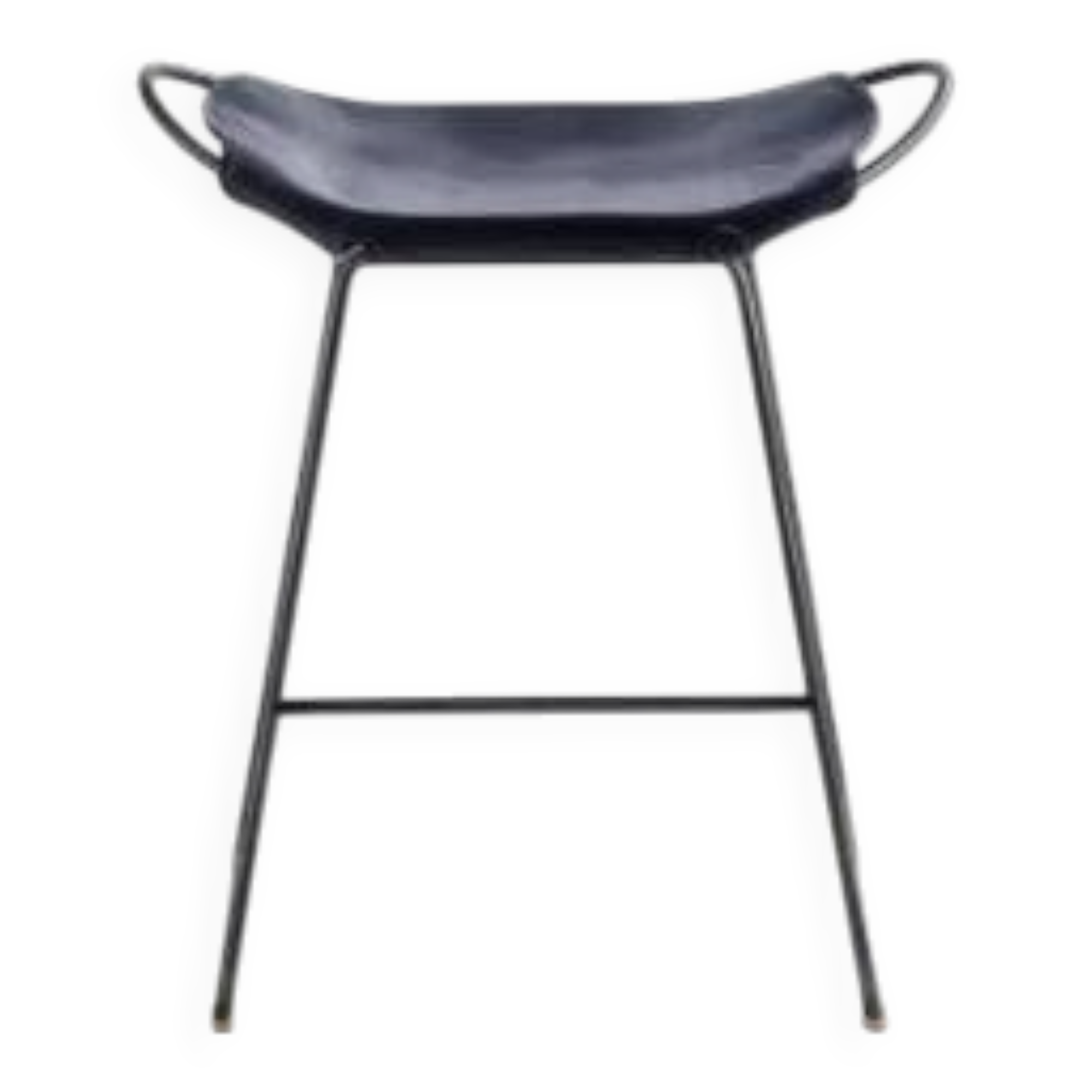 Tabouret de cuisine contemporain Organic Acier noir et cuir bleu marine