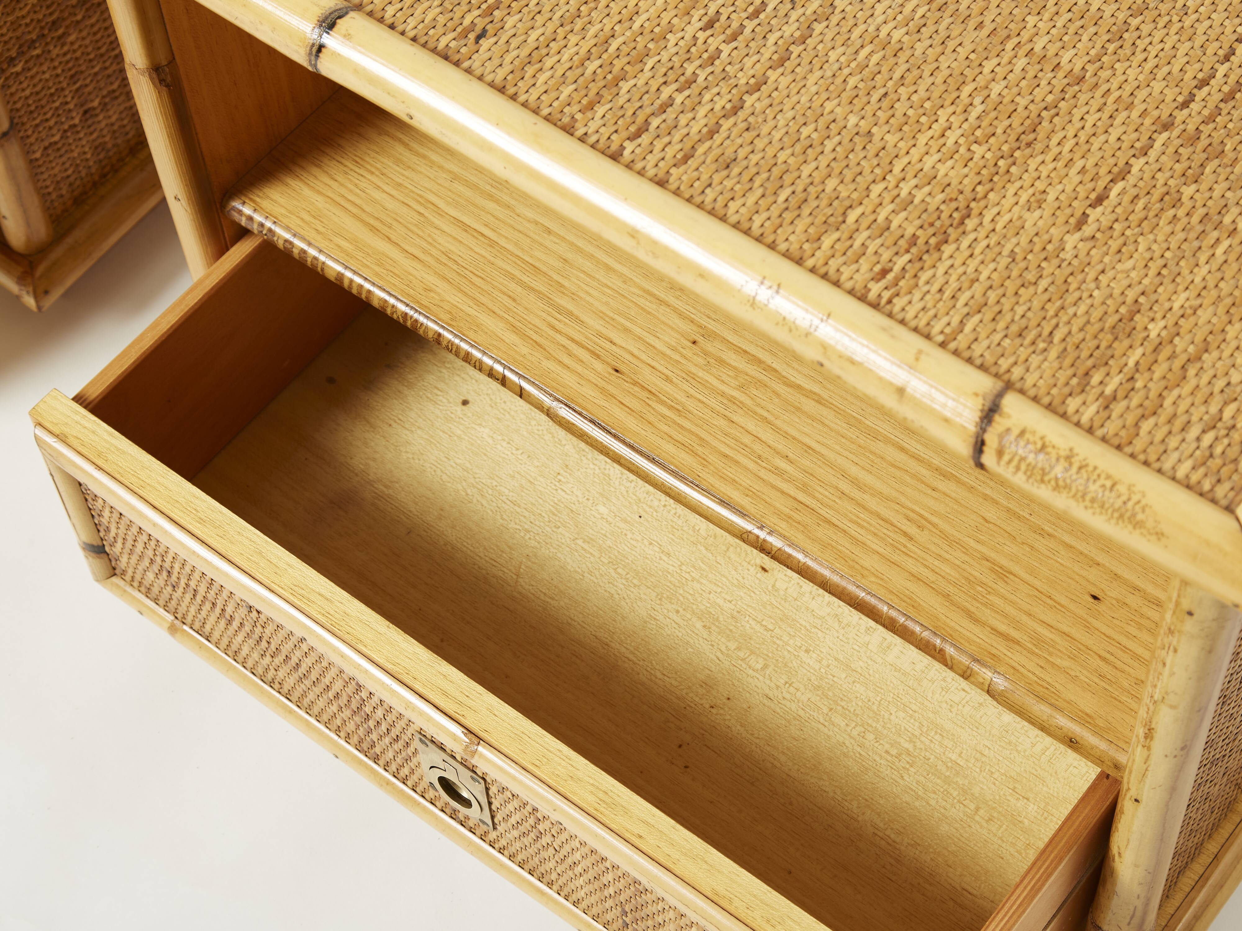 Pair of Italian bedside tables Dal Vera bamboo rattan brass 1970