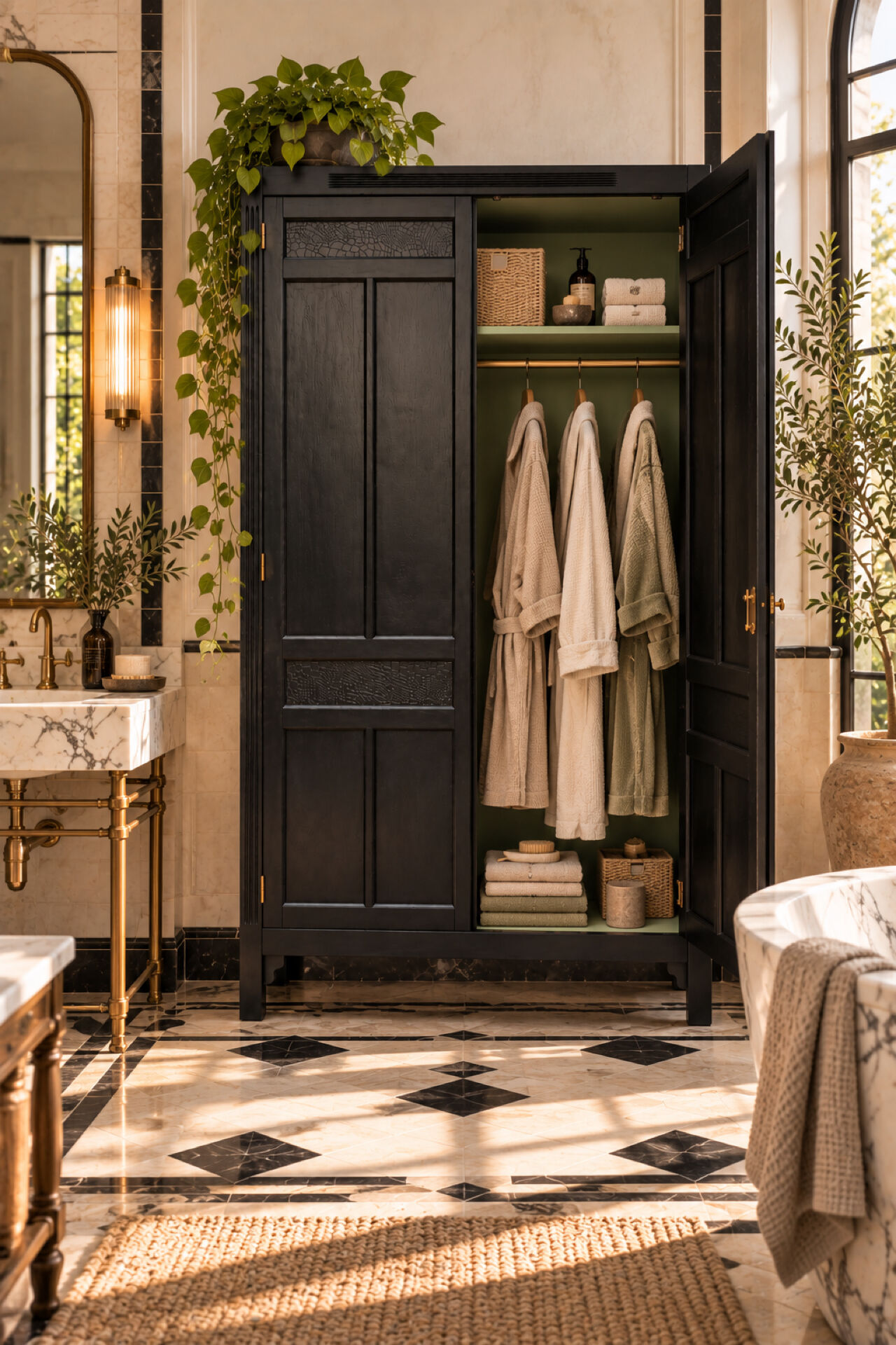 Renovated black Art Deco Parisian wardrobe