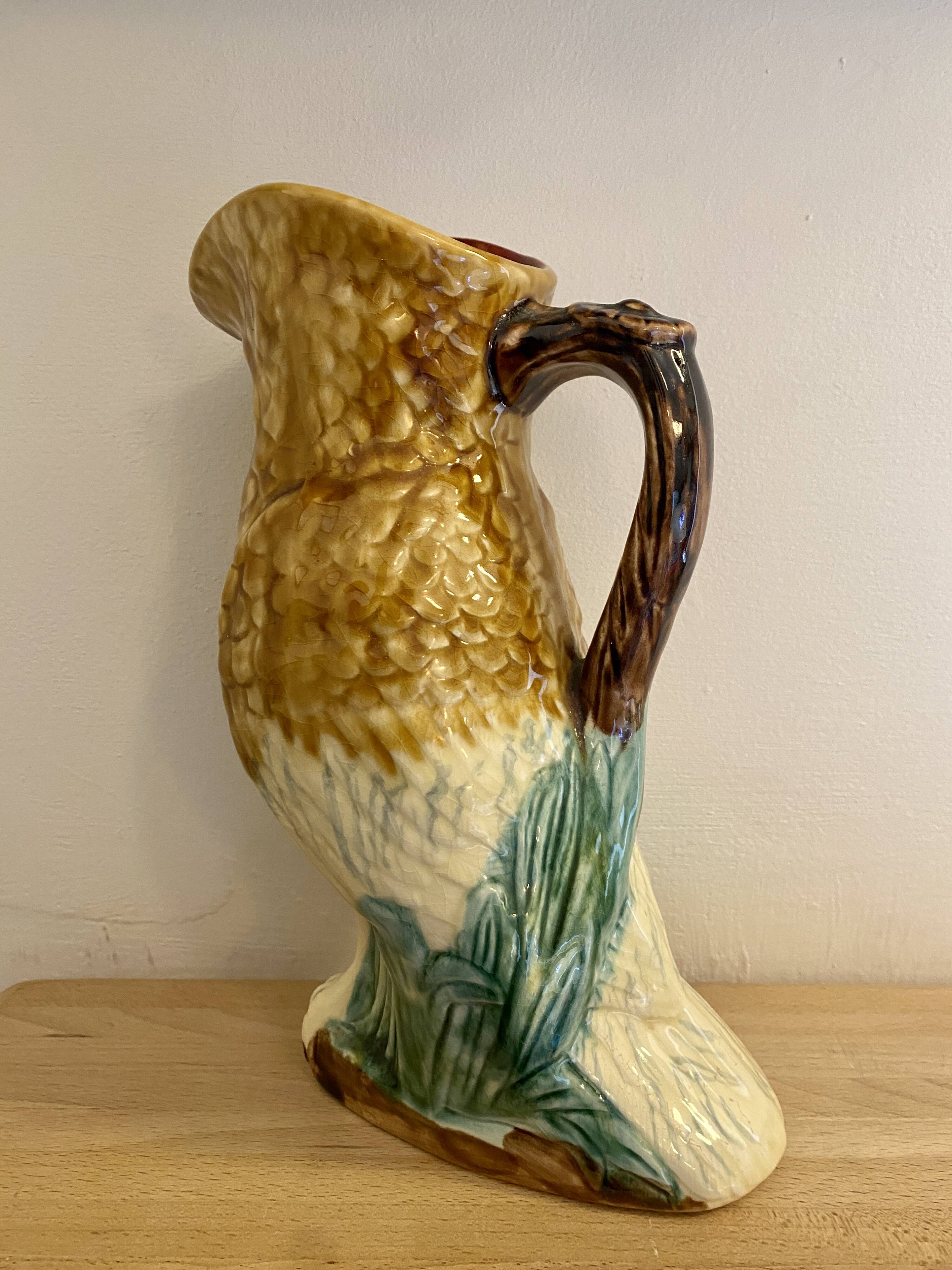 Pichet - carafe vintage en barbotine en forme de hiboux