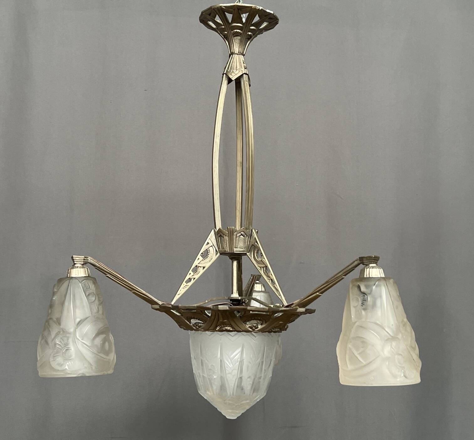 Art Deco chandelier. Silver-plated bronze
