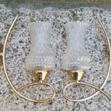 Pair of vintage brass and chiseled glass sconces - 50s