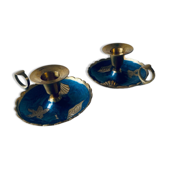 Pair of shell candlesticks