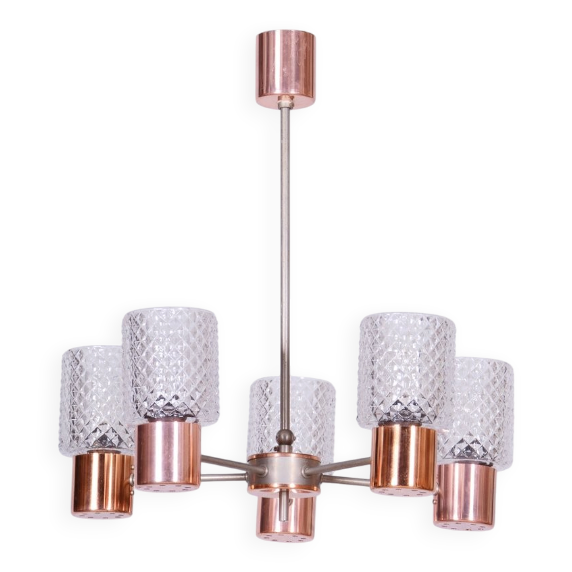 Mid-Century Chandelier in Chrome, Steel, Copper and Glass, Czech, 1960s