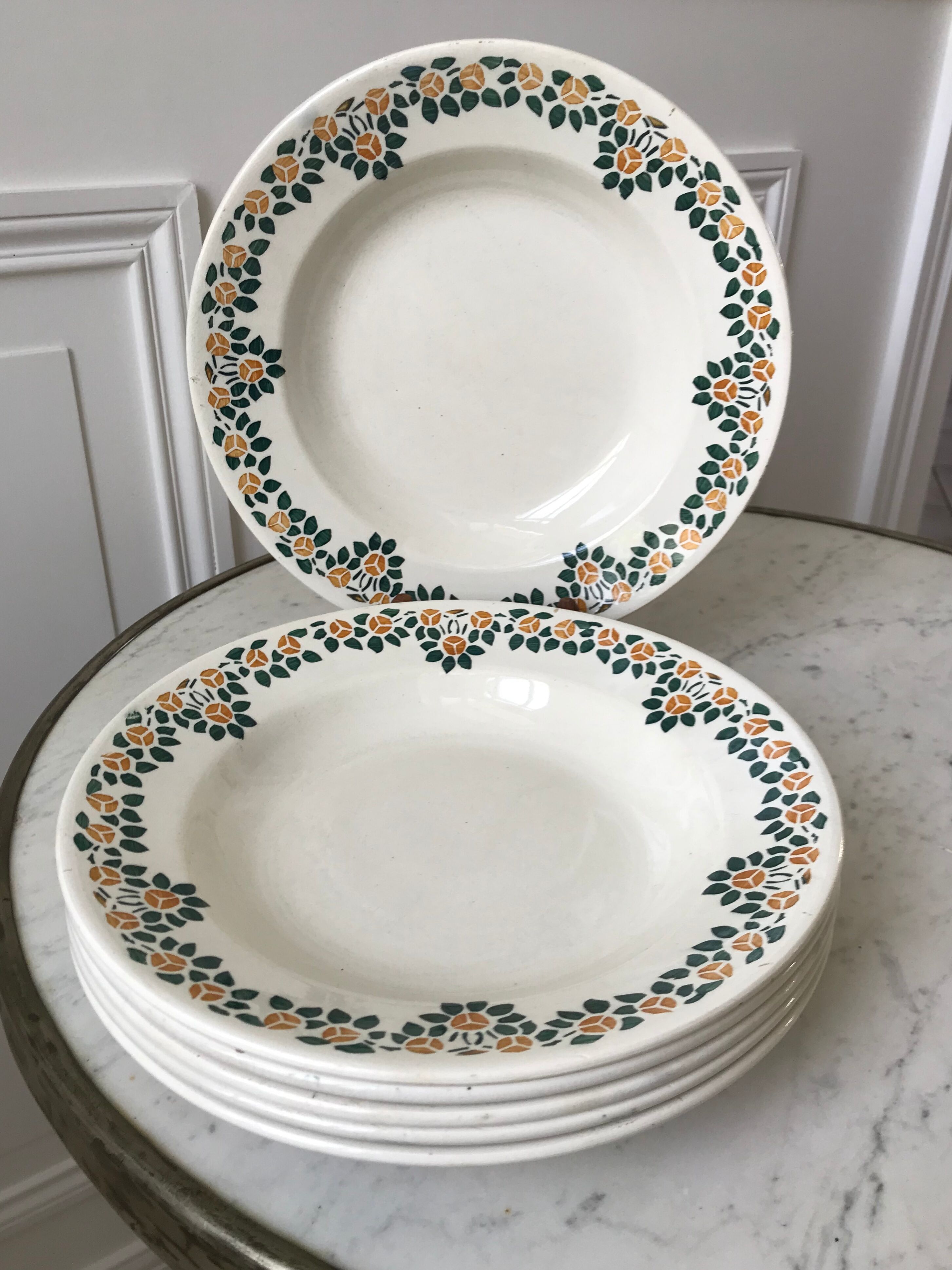 Set of 6 hollow earthenware plates New Givors model "RIta" 30s