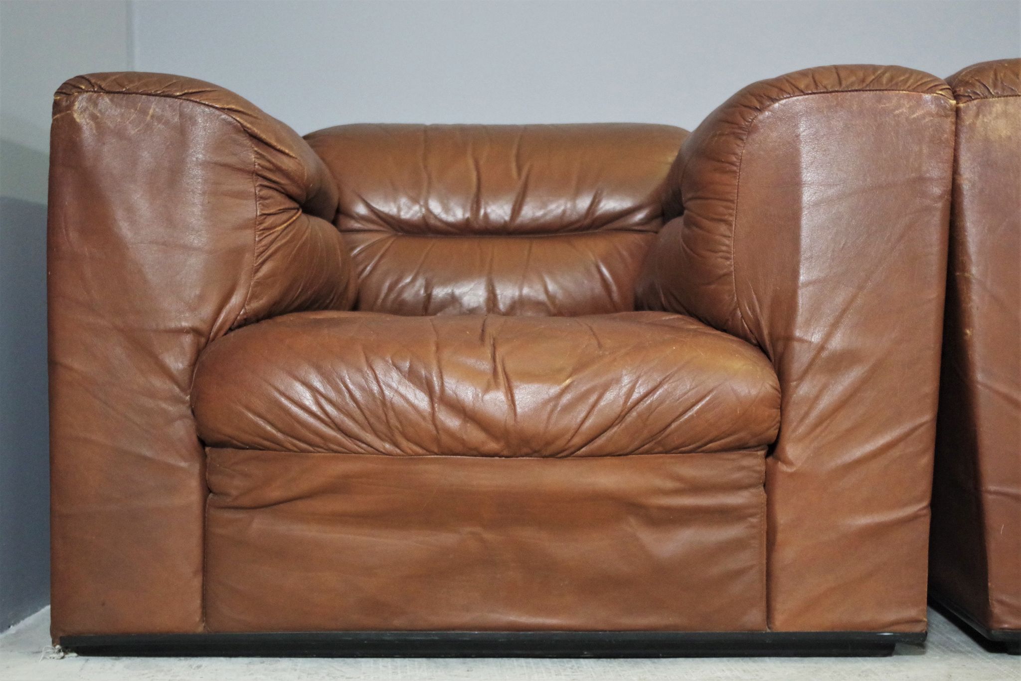 Cognac leather armchairs by BL Arredamenti, 1970s, set of 4