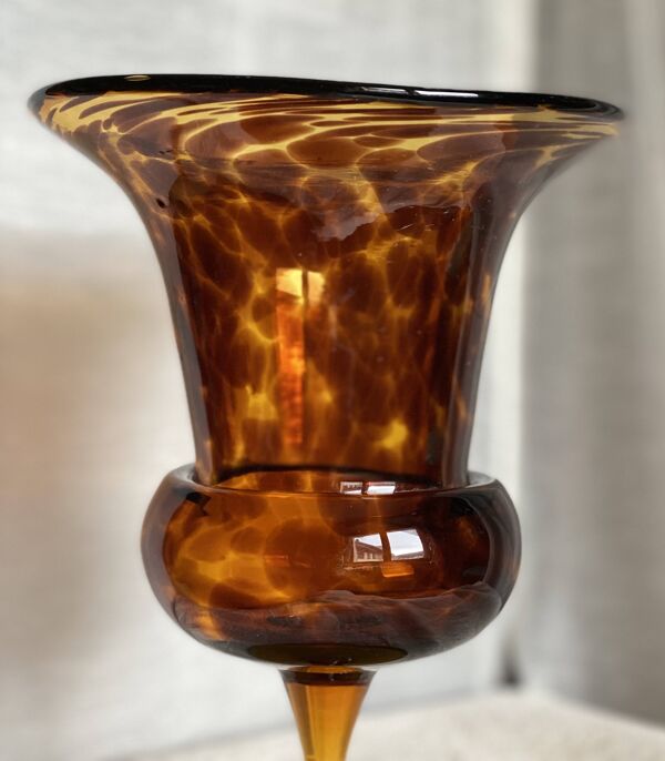 Vase verre soufflé ''écaille de tortue'' vintage 1960