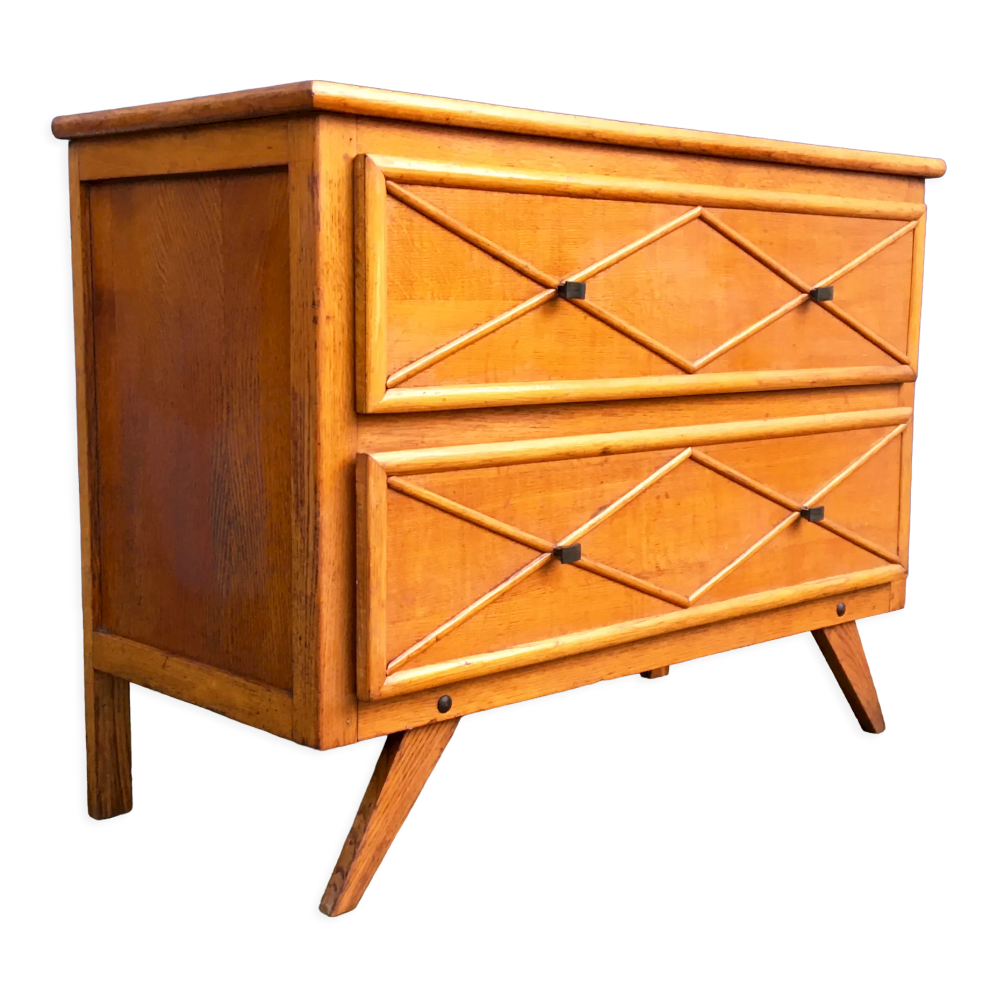 Commode vintage chêne et rotin