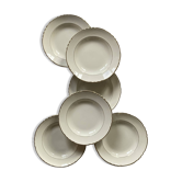 Set of 6 deep plates in old white and gold earthenware Moulin des loups Orchies ACC-6037