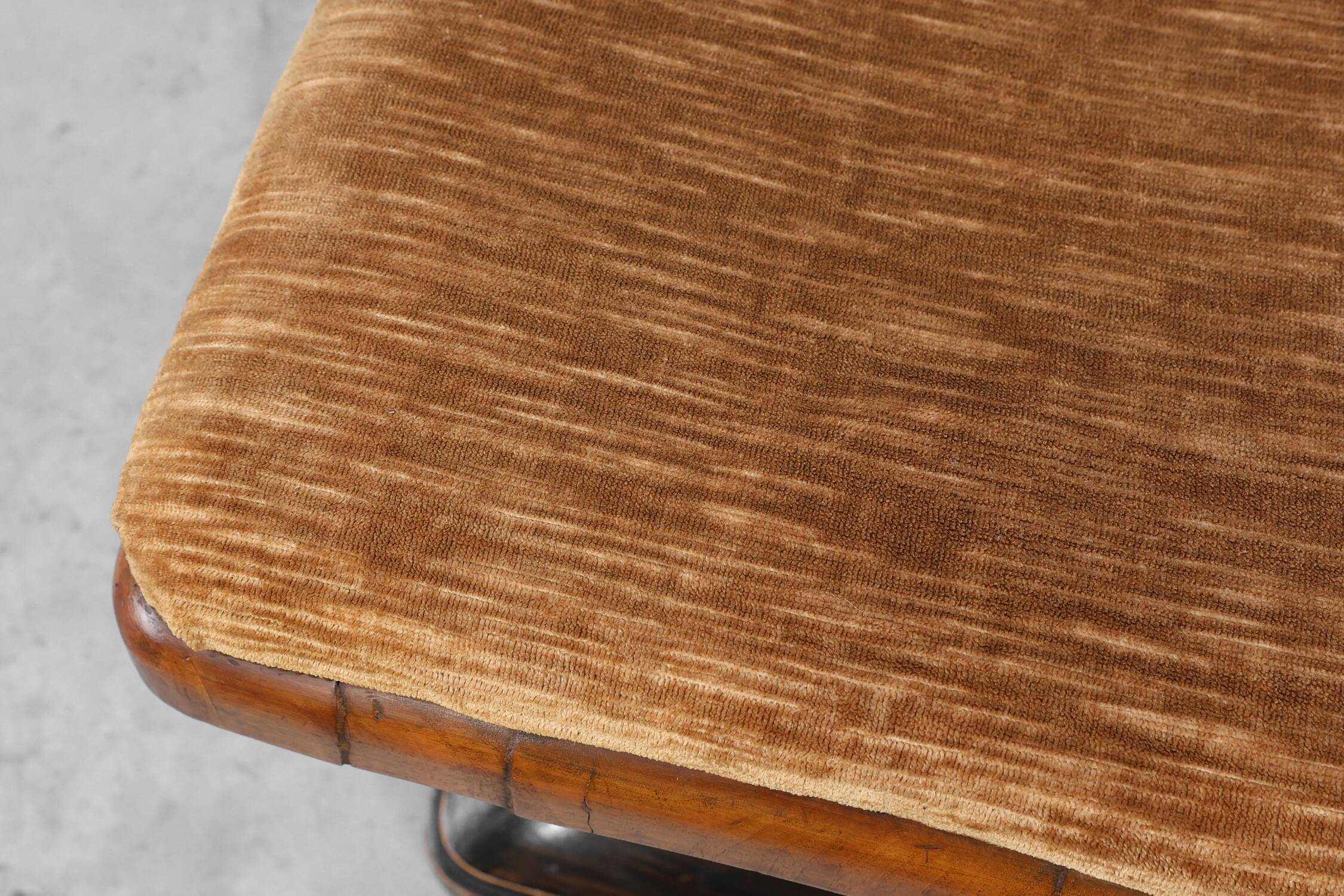 Art Deco Walnut Stool with Original Fabric, Italy 1920s