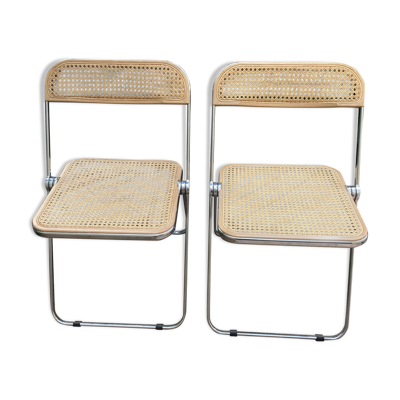 Chaises Plia Castelli en bois et cannage