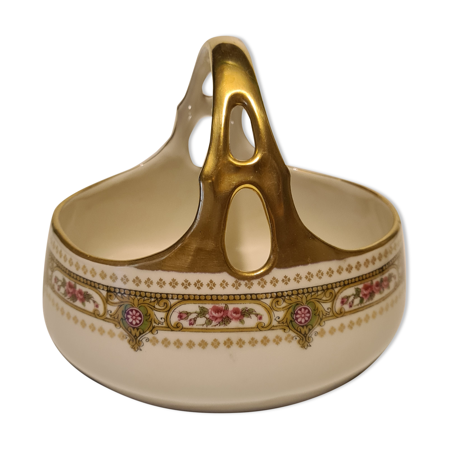 Empty pocket Limoges porcelain BS floral frieze decoration basket shape