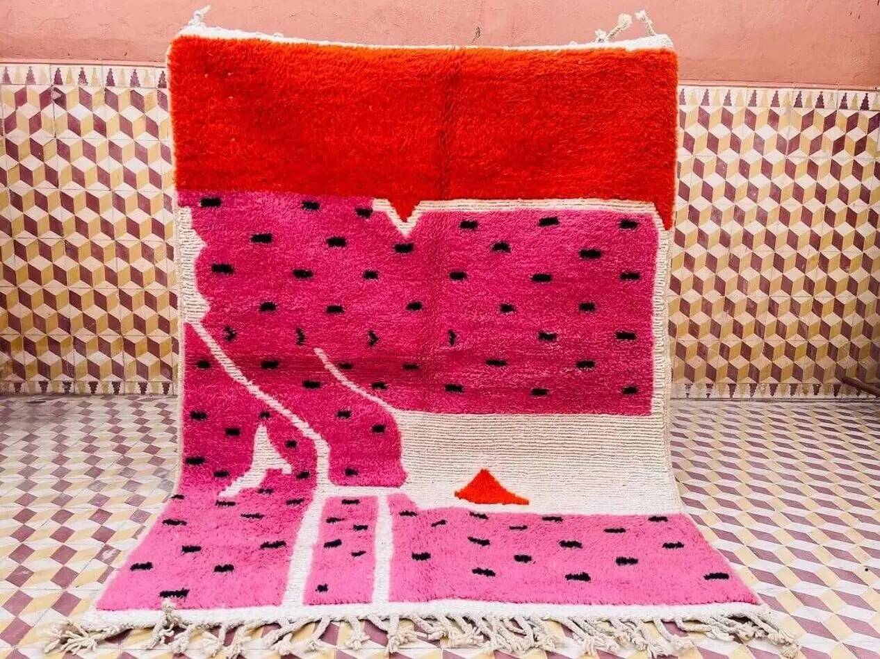 Tapis berbère tissé à la main en laine 400x300 cm rose, Maroc