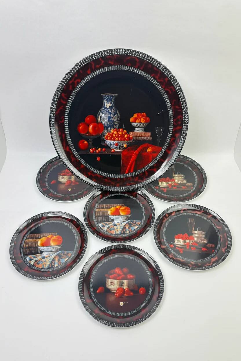 Bernardaud Limoges "Red Fruits" by Jean-Claude Chauray, 7 pieces