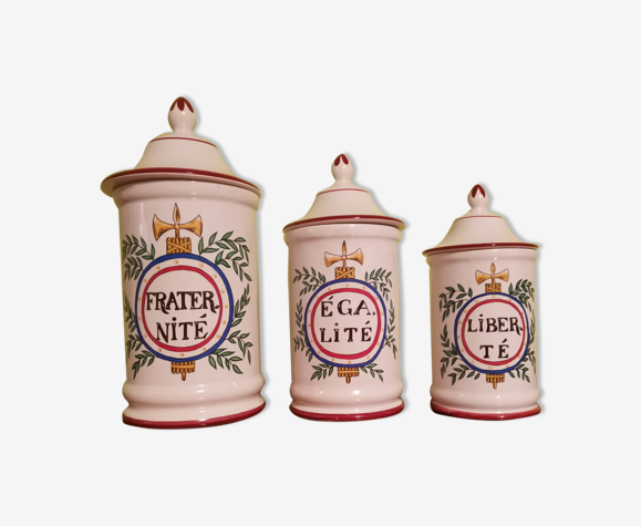Trio de pots d'apothicaire "Lierté, Egalité, Fraternité"