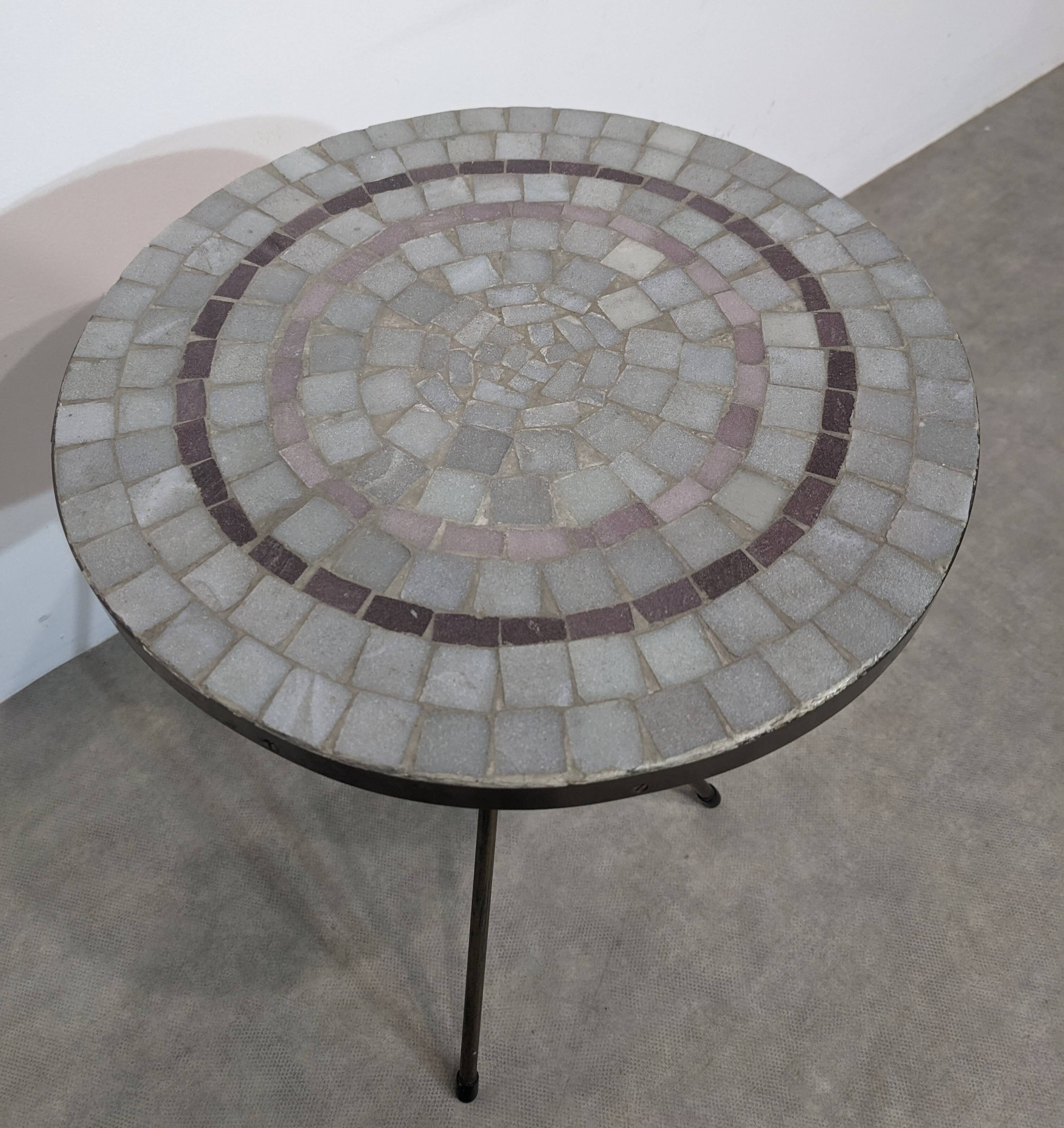 Mid-century mosaic tripod side table