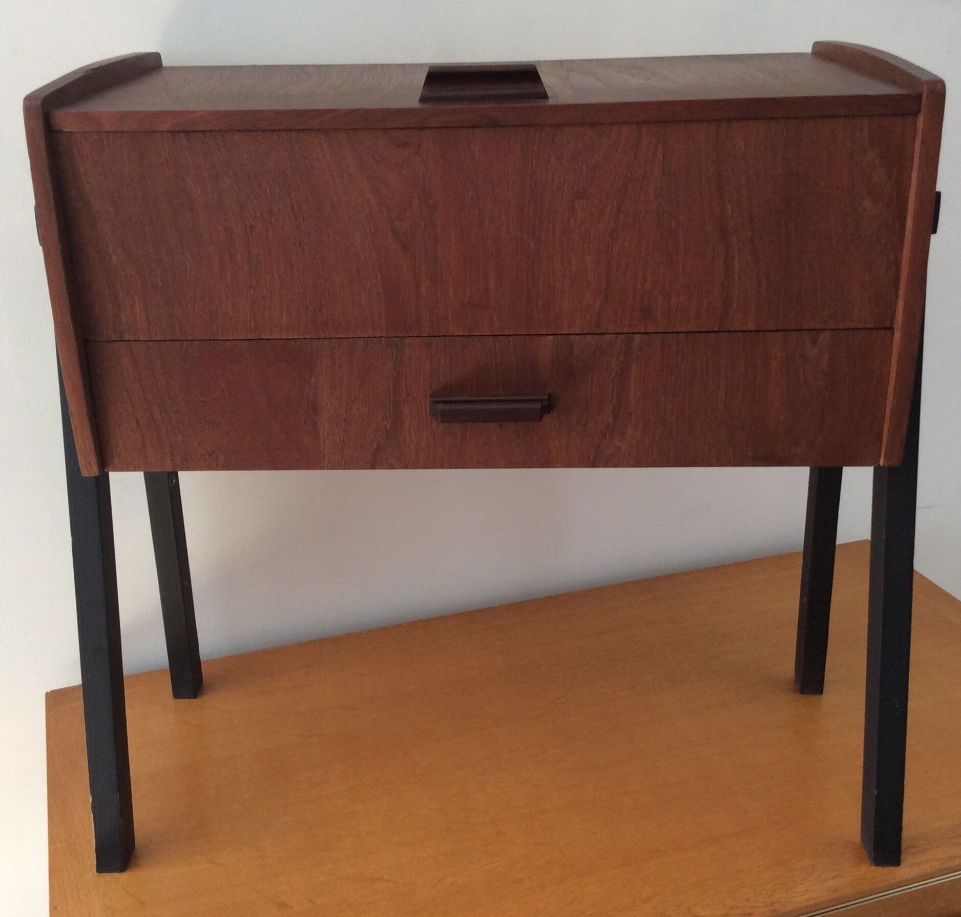 Scandinavian teak sewing bakset from the 1960s