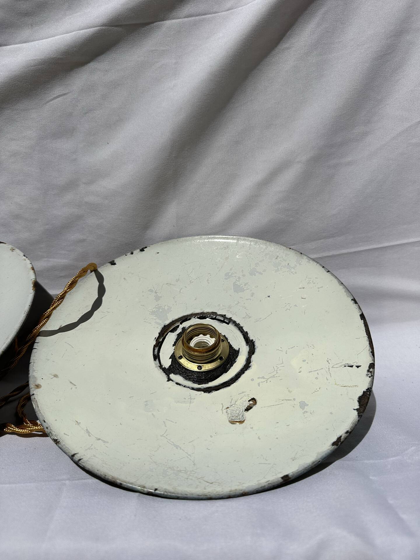 Vintage suspension pair in enamelled sheet metal retro factory style