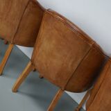 Fauteuils club style art déco en cuir cognac, pays-bas, set de quatre