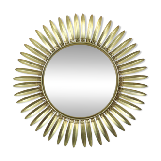 Mid Century Copper Plated Metal Sun Mirror Deknudt Convex 54cm