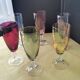 6 glass champagne flutes in different colours