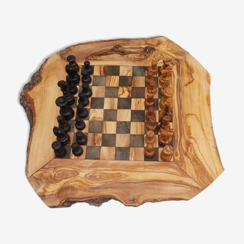 Rustic chessboard made of natural olive wood