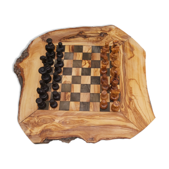 Rustic chessboard made of natural olive wood