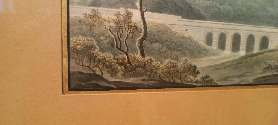 19th Century Watercolour on Paper – Landscape with Aqueduct and Bridge