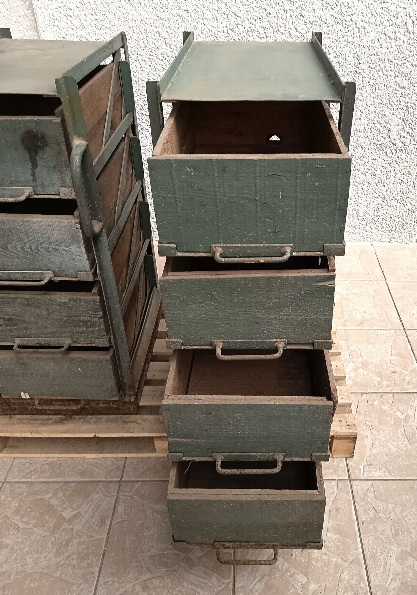 Pair of vintage industrial metal and wood lockers