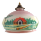French Art Deco Pink & Cream Pendant Light with House and Tree Design