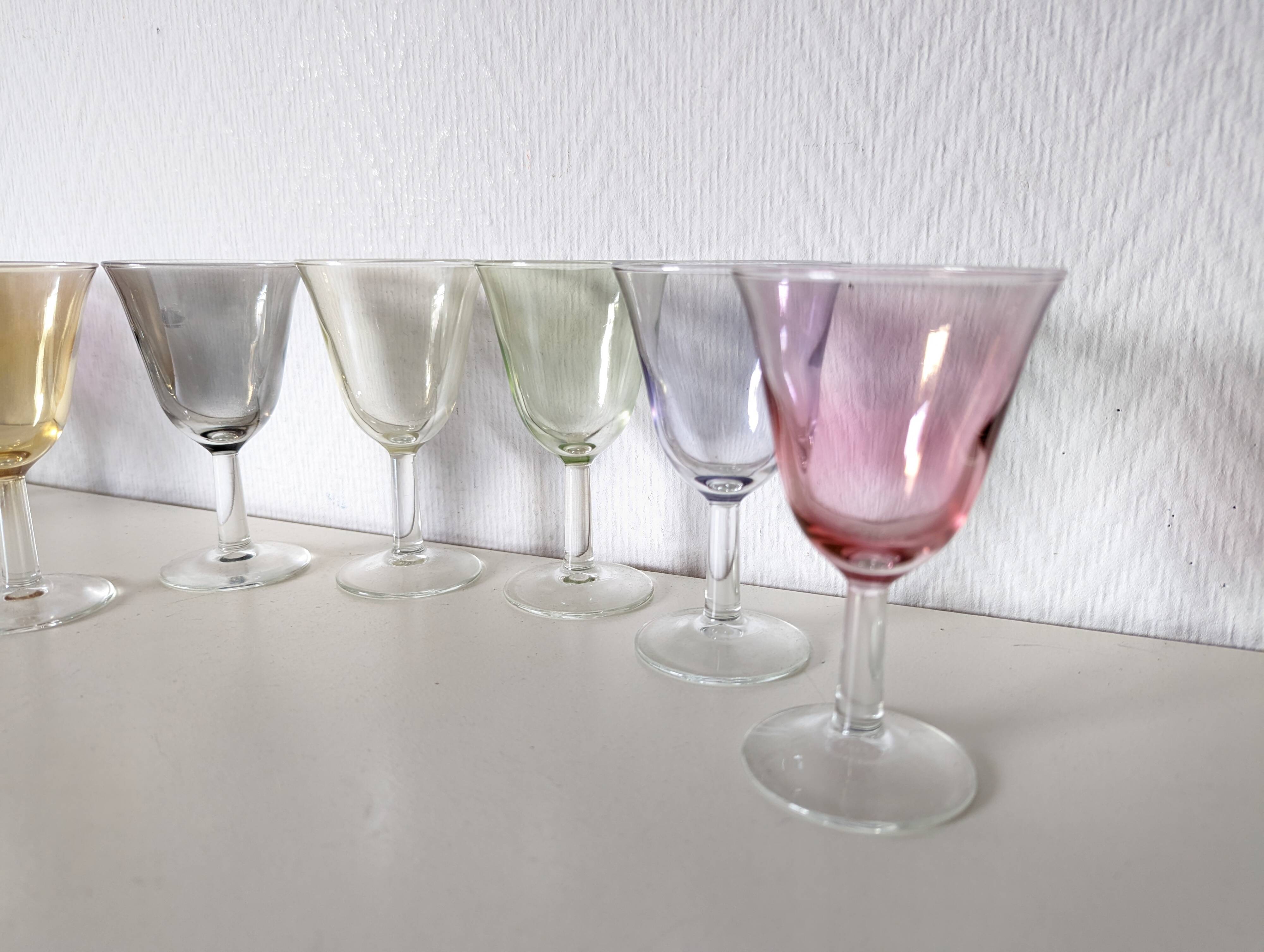set of 6 glasses for cooked wine, multicolored pearly Arlequin digestif