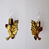 Paire d'appliques "feuilles", italie, 1970