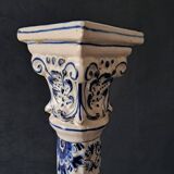 Antique Pair of Blue and White Delftware Column Candlesticks