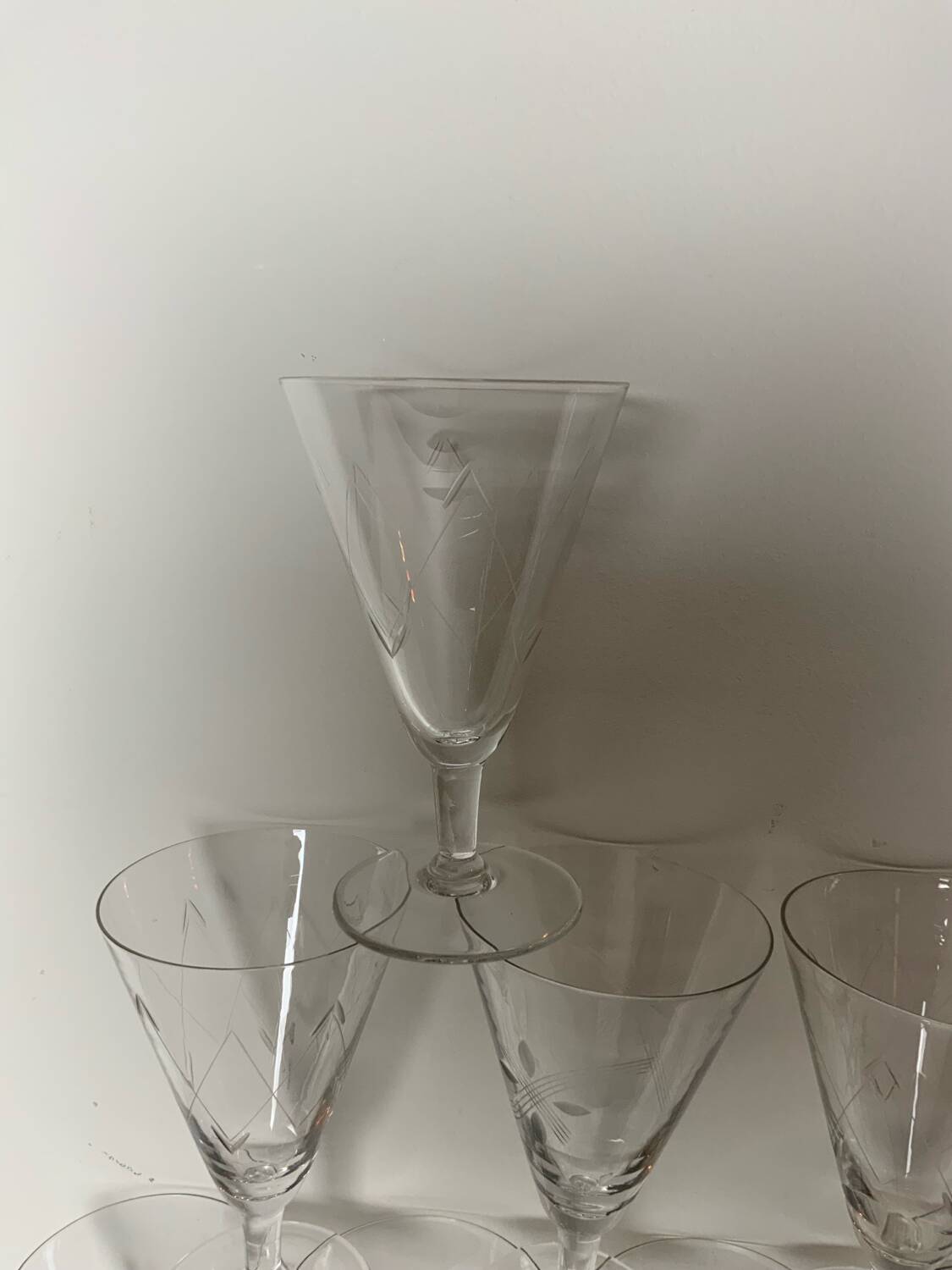 12 antique stemmed glasses