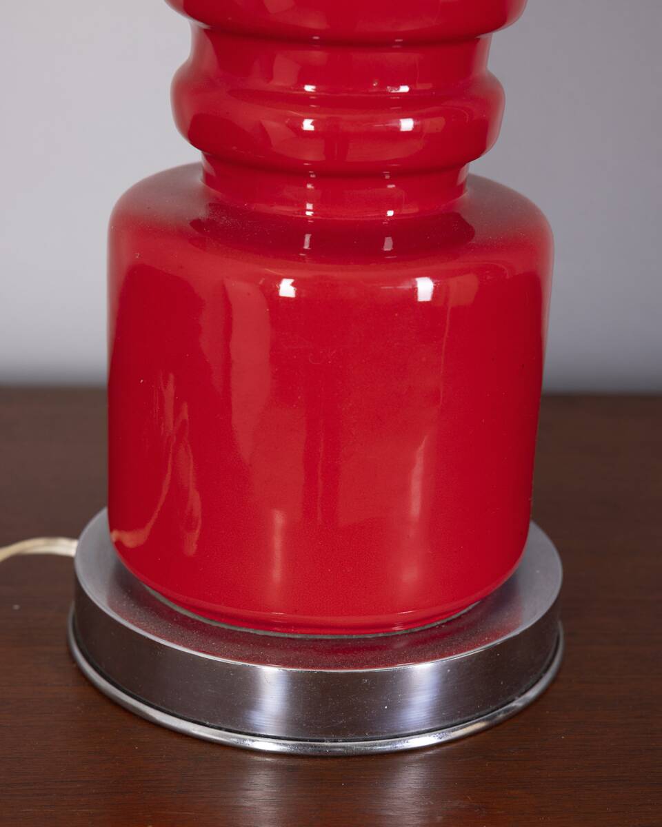 VINTAGE 1970S RED CERAMIC TABLE LAMP, ITALIAN DESIGN