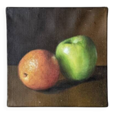 Tableau huile sur toile nature morte pommes décoration campagne
