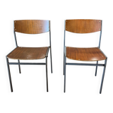 Pair of Gijs Van Der Sluis chairs in wood and taupe grey steel legs, Netherlands