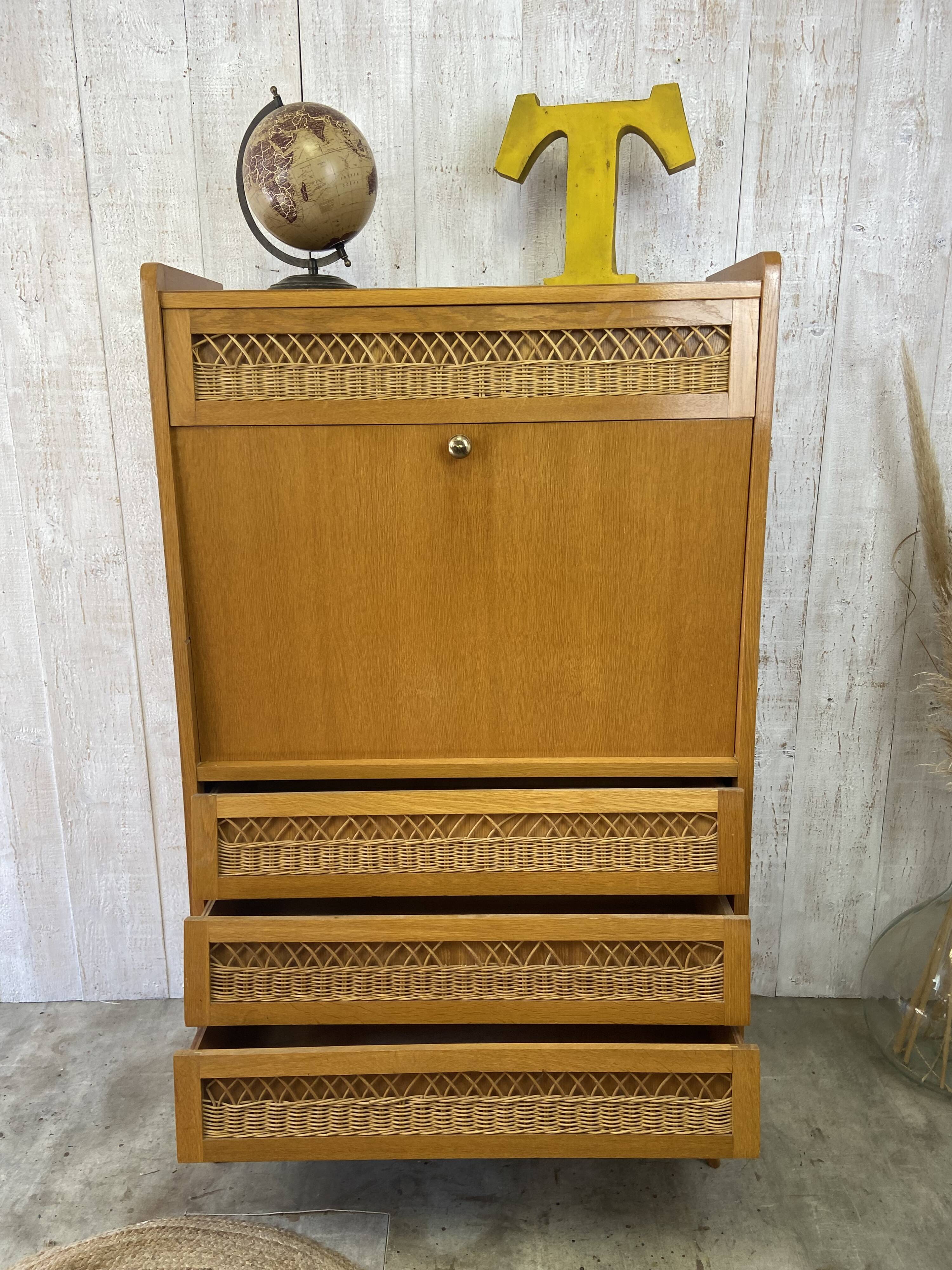 Vintage wood/wicker secretary