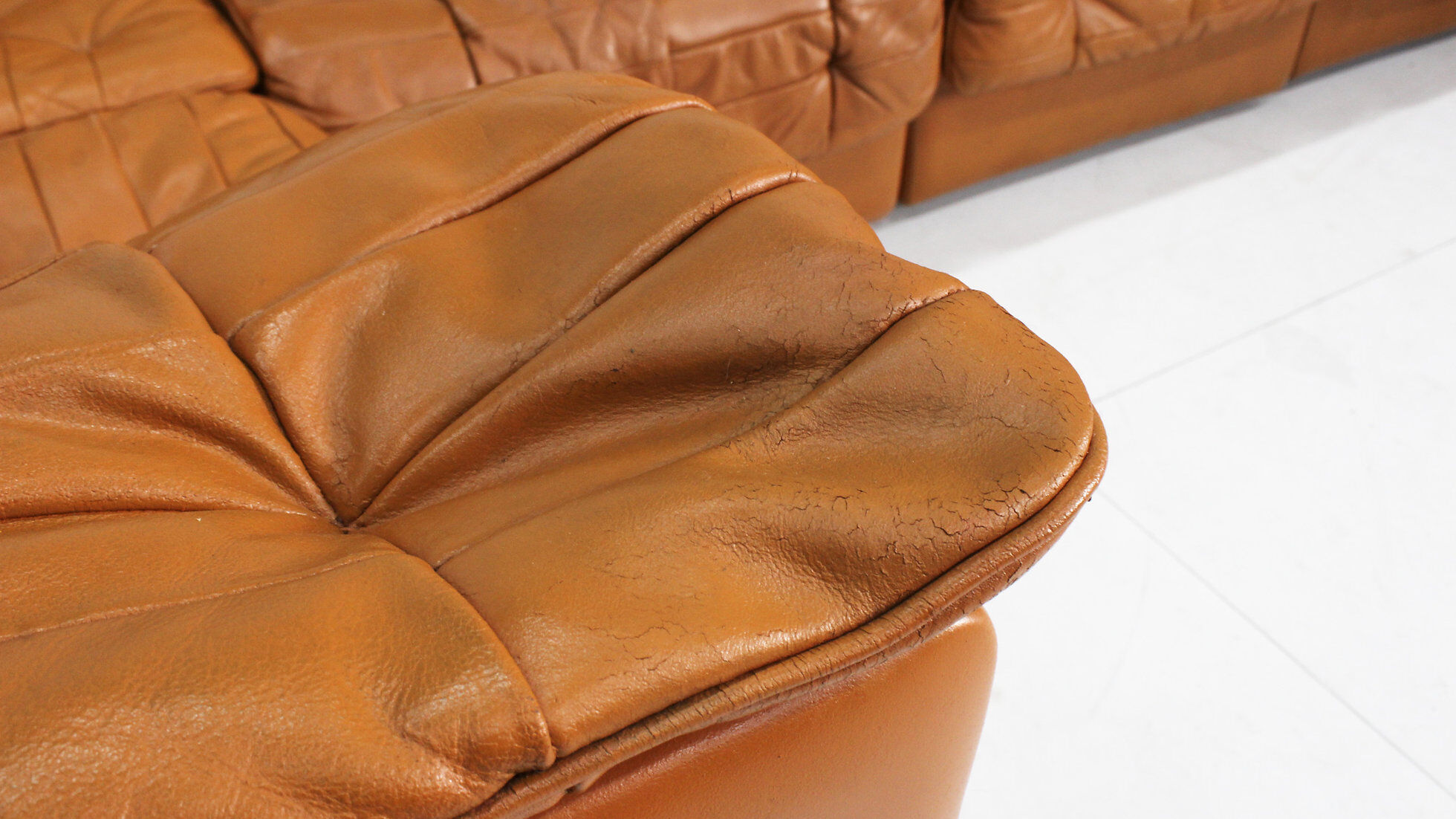 Canapé modulaire Vintage De Sede DS 11 en cuir patchwork cognac, ensemble de 7 pièces