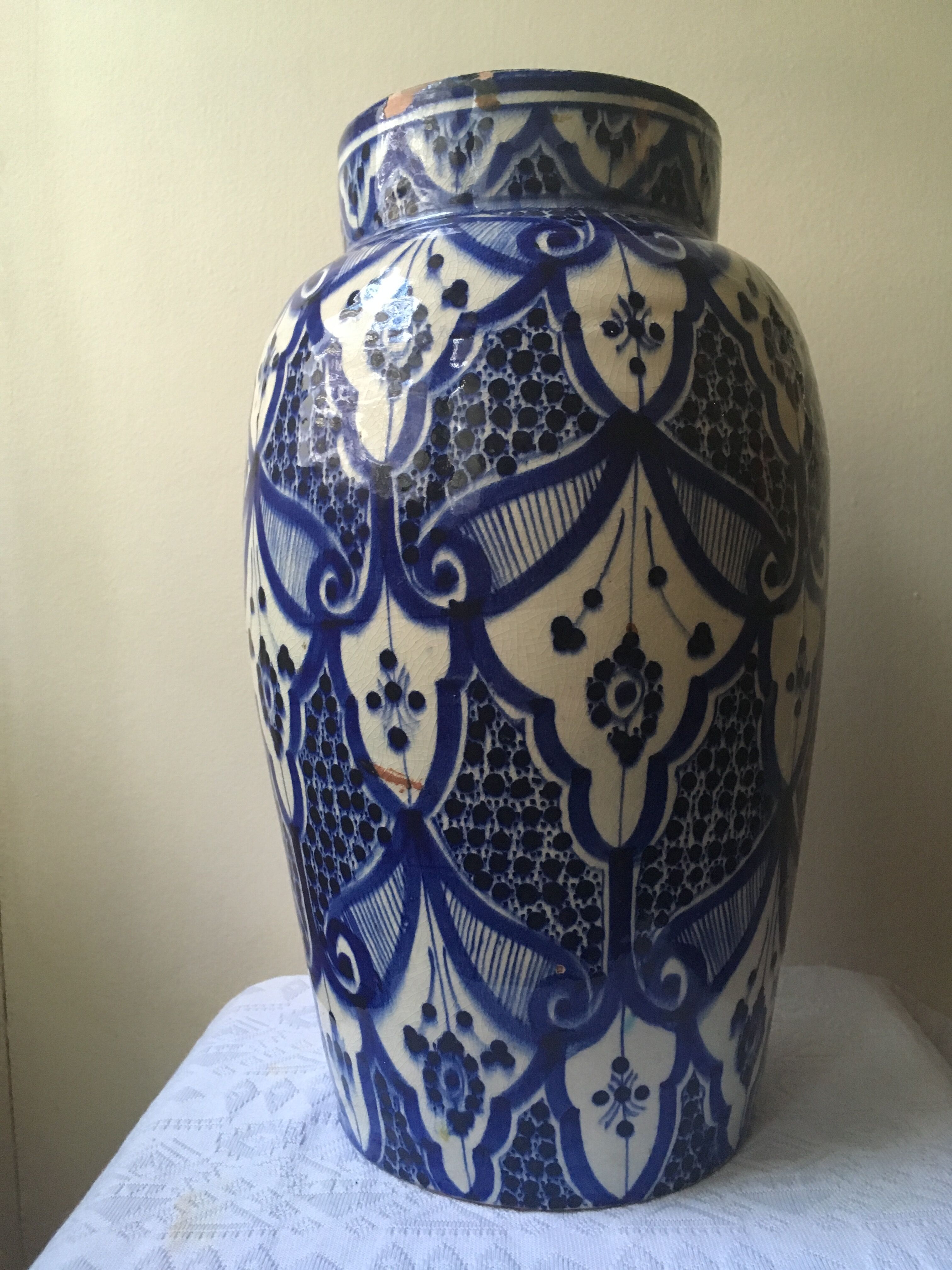 Large blue vase in Moroccan ceramic from Safi