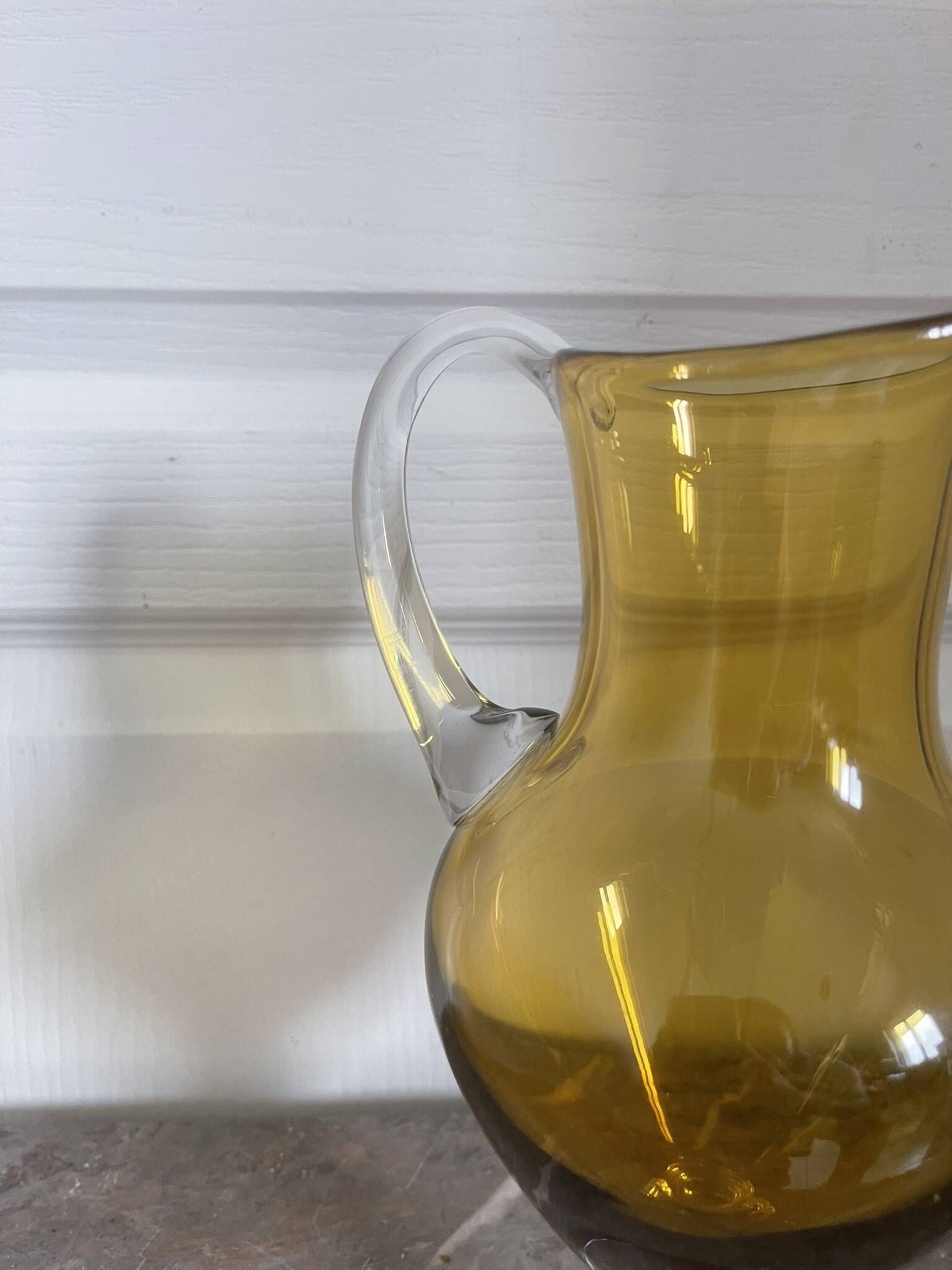 Vintage Bohemian Crystal Pitcher Jug Vcelnicka Orange Smoke