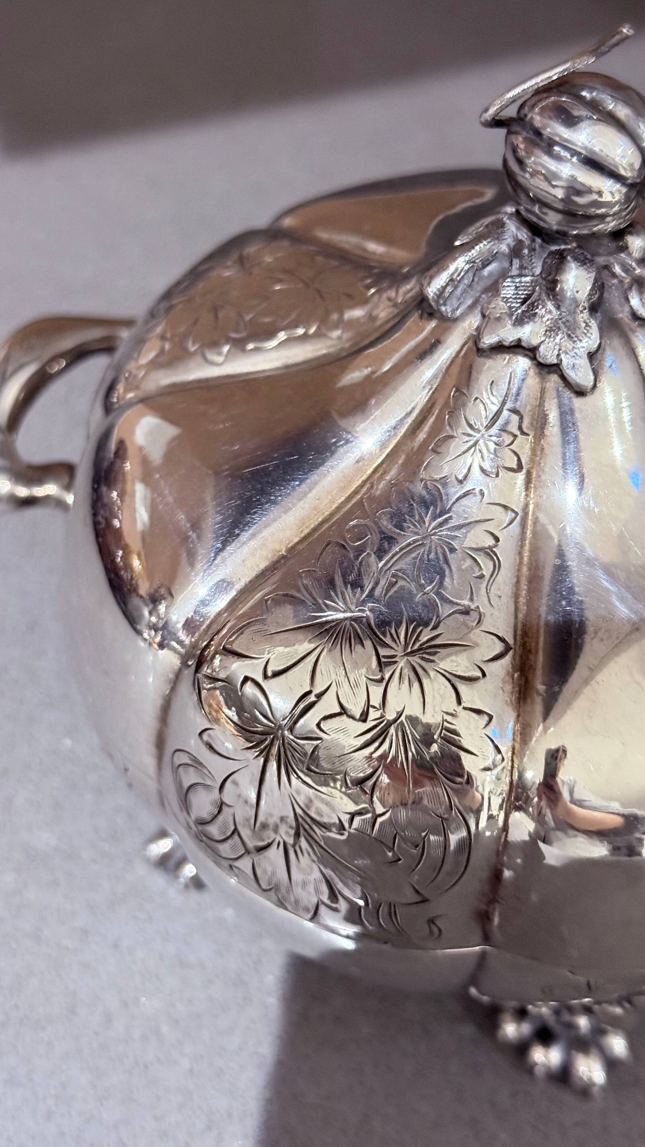 Antique Decorative Caviar Dish Caviar Serving, Silver Quadruple Plate Lid, Spoon