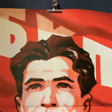 Original 1950's poster bulgarian communist party in war and in peace campaign