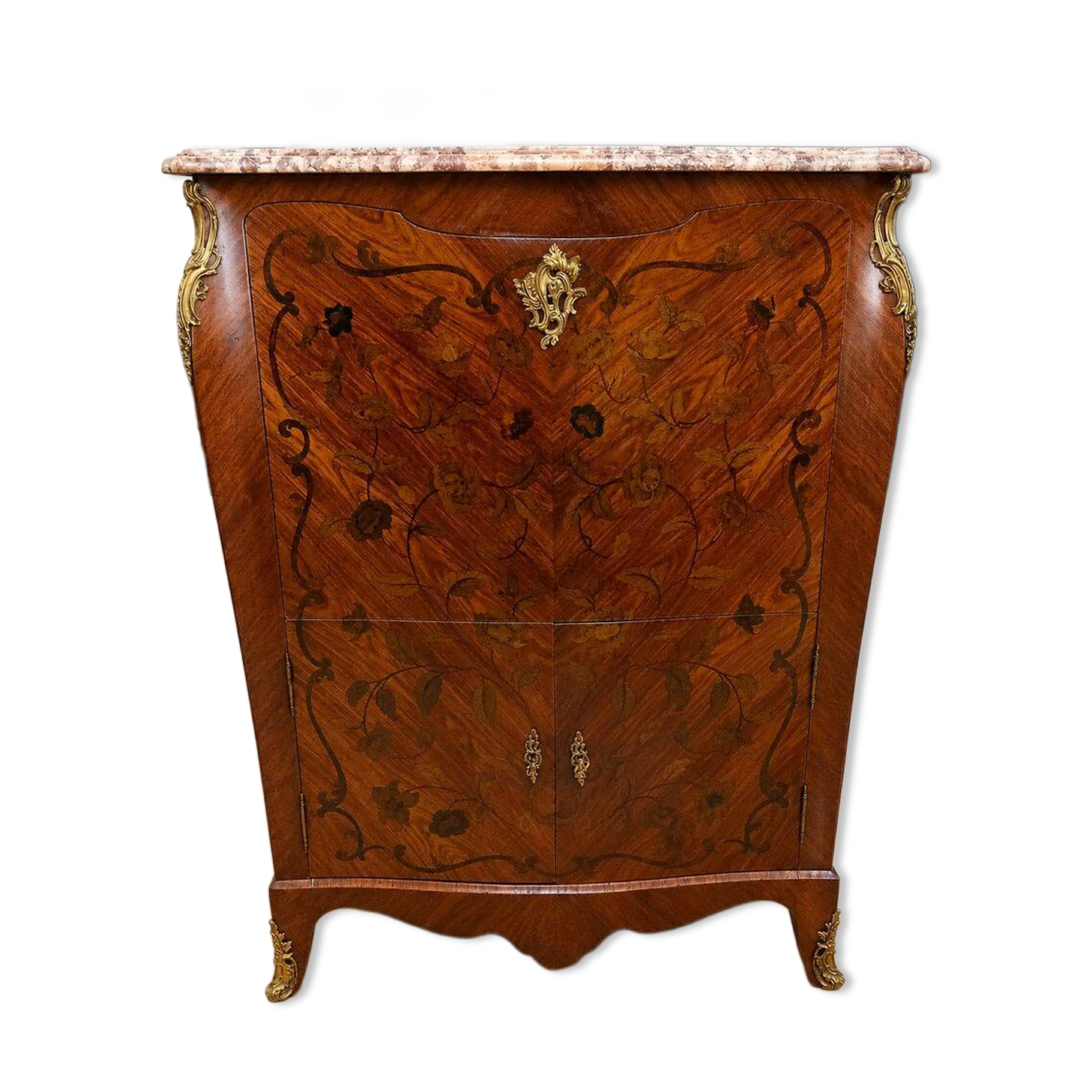 Important Louis XV secretary, in floral marquetry and rich.