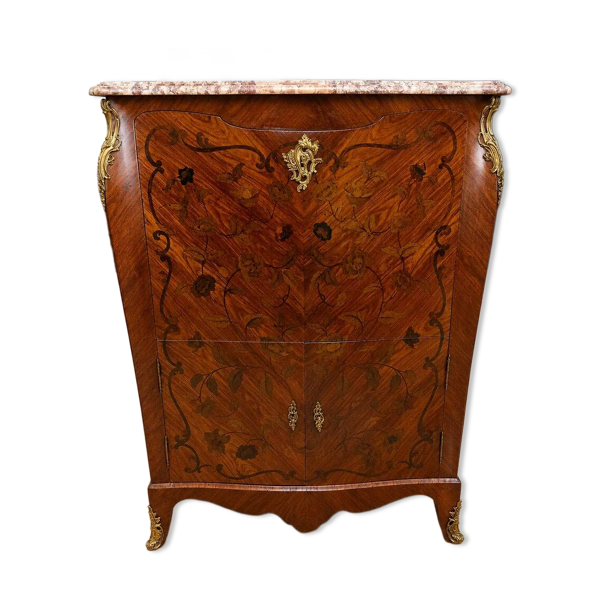 Secrétaire Louis XV, en marqueterie florale et riche