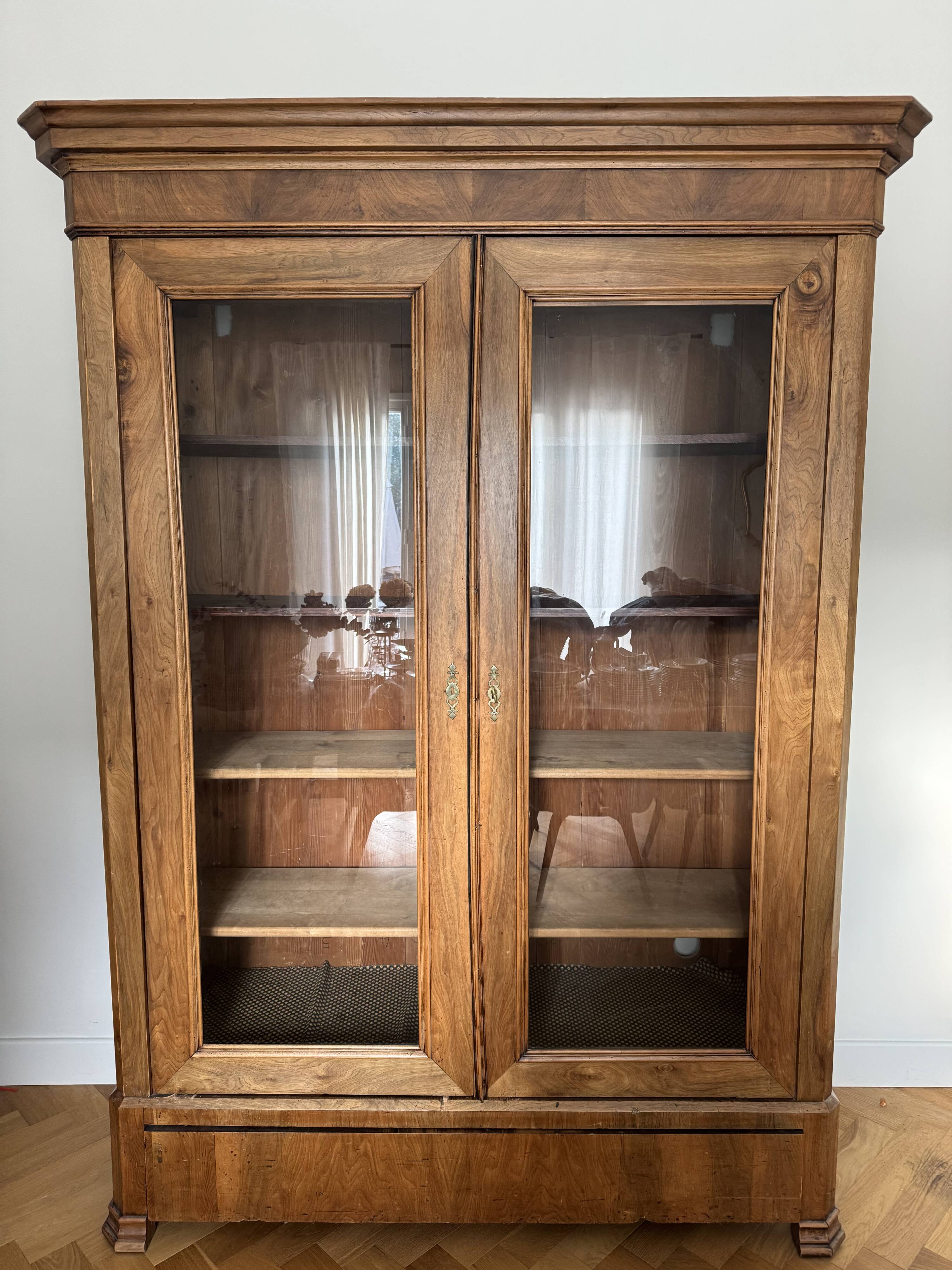 American walnut glass cabinet/bookcase