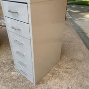 Grey metal industrial chest of drawers, 6 compact drawers, 1980s, utilitarian style.